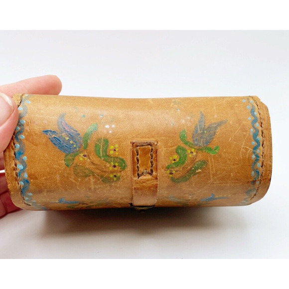 WWII 1942 E K 1943 Leather Tool Pouch Repurposed European Design Painted - Picture 7 of 15